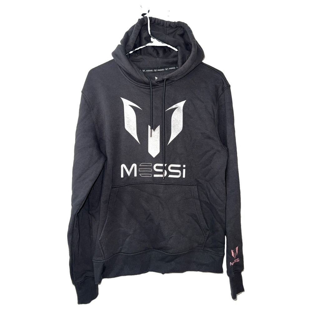 Messi Soccer Football Streetwear Black Graphic Pullover Hoodie Size Small